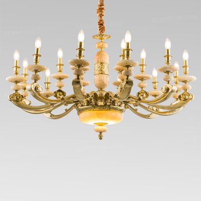 Đèn chùm đồng thân đá ngọc tự nhiên cao cấp N88527